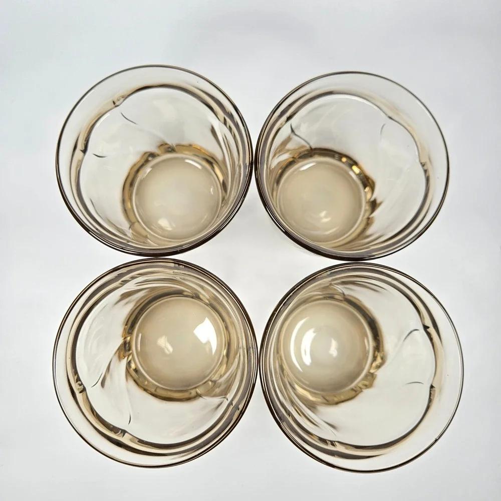 4 Vintage Noritake Sweet Swirl Double Old Fashioned DOF Brown Smoke Glasses EUC‎